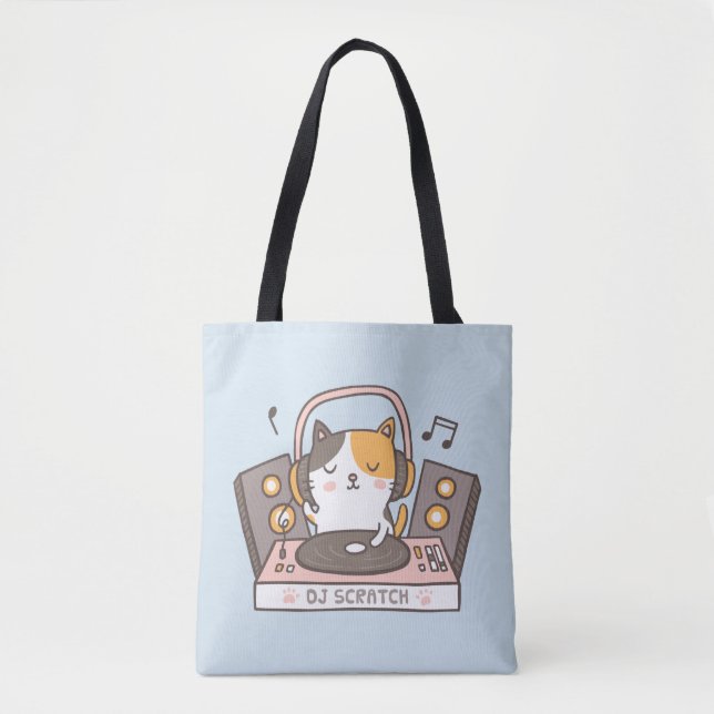 Cute DJ Scratch Kattunge Tote Bag Tygkasse (Framsida)