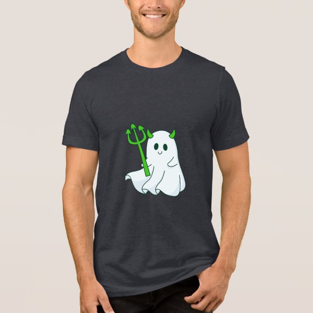 Cute Djävulen Ghost med Grönt Trident T Shirt (Framsida)