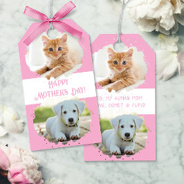 Cute Djurälskares Personlig Två foton Rosa Presentetikett