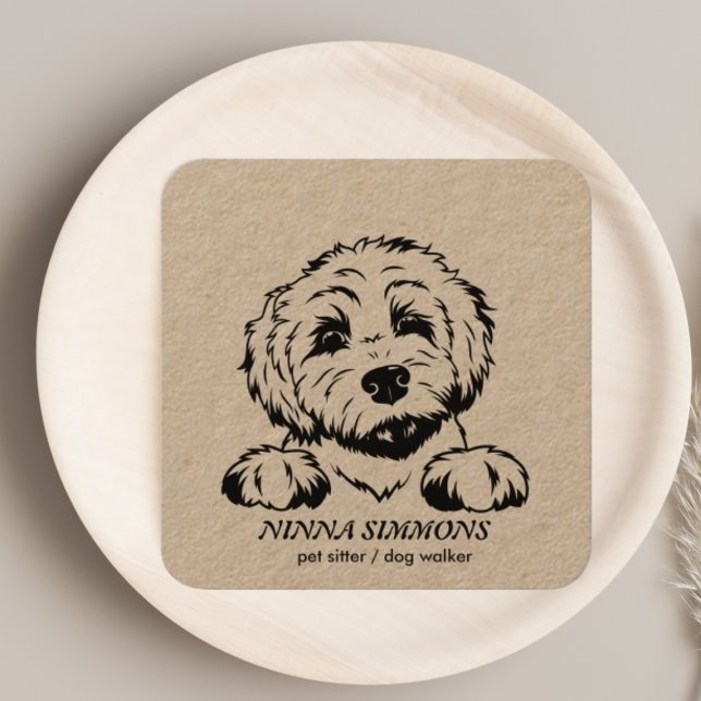 Cute Djuromsorg Sitter Dog Walker Photo Rustic Fyrkantigt Visitkort (Skapare uppladdad)