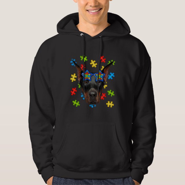 Cute Doberman Autism Puzzle Sunglasses Puppies Own Hoodie (Framsida)