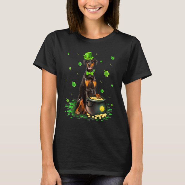Cute Doberman Hund älskare St patricks day Shamroc T Shirt (Framsida)