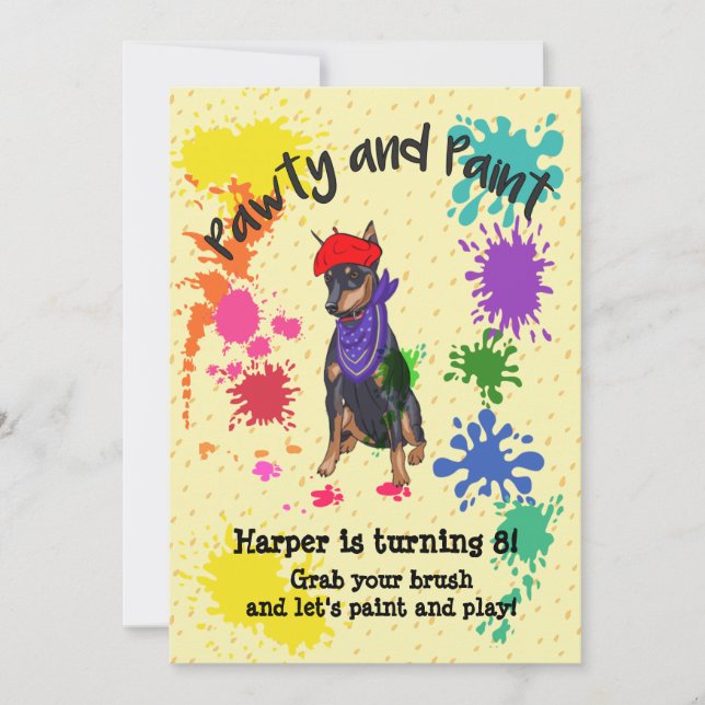 Cute Doberman Hund Roligt Art Födelsedagsfest Inbjudningar (Framsida)