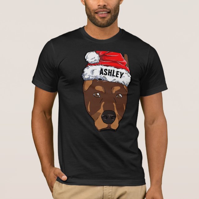 Cute Doberman jul Hat Big Hund T Shirt (Framsida)