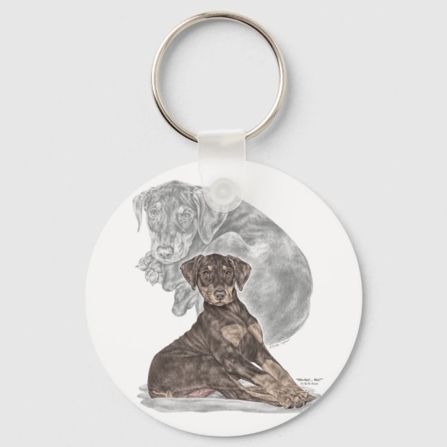 Cute Doberman Pinscher Puppy Nyckelring (Framsida)