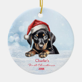Cute Doberman Puppy Hund Santa Hat 1:a jul Julgransprydnad Keramik