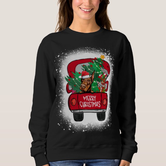 Cute Doberman Red Lastbil God jul Bleached T Shirt (Framsida)