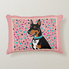 Cute Doberman Wearing Turcoise Collar on Rosa Prydnadskudde
