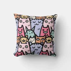 Cute Dodle tecknad cat mönster för kattälskare Kudde