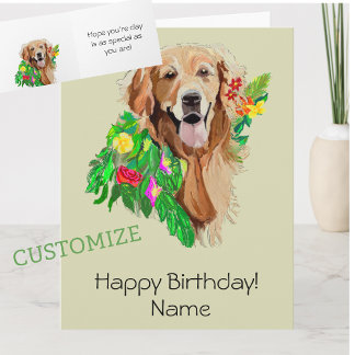 Cute Dog Amid Flowers Golden Retriever Birthday Kort