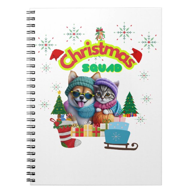 Cute dog and cat Christmas squad design  Anteckningsbok (Framsidan)