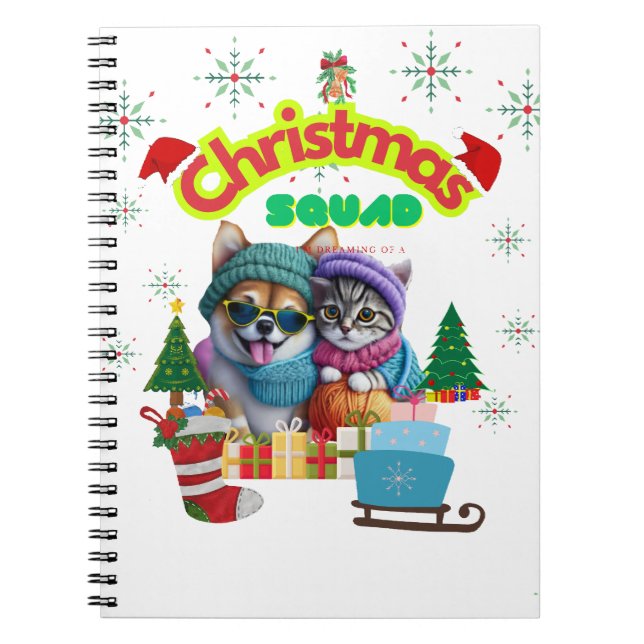 Cute dog and cat Christmas squad design  Anteckningsbok (Framsidan)
