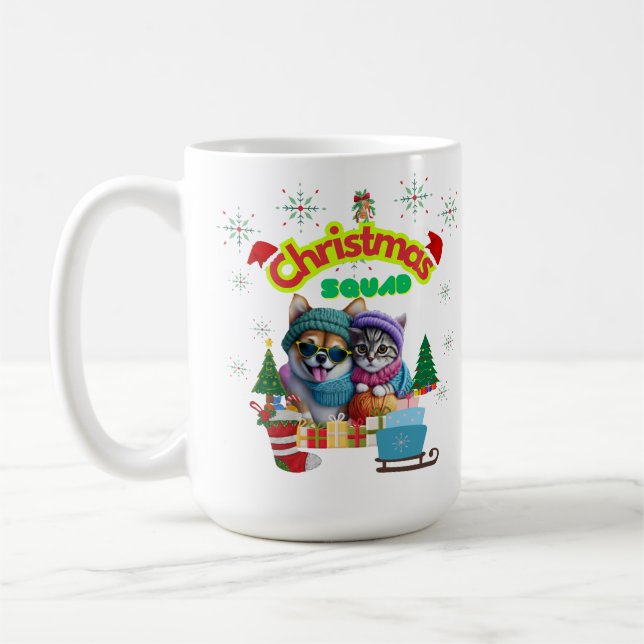 Cute dog and cat Christmas squad design  Kaffemugg (Vänster)