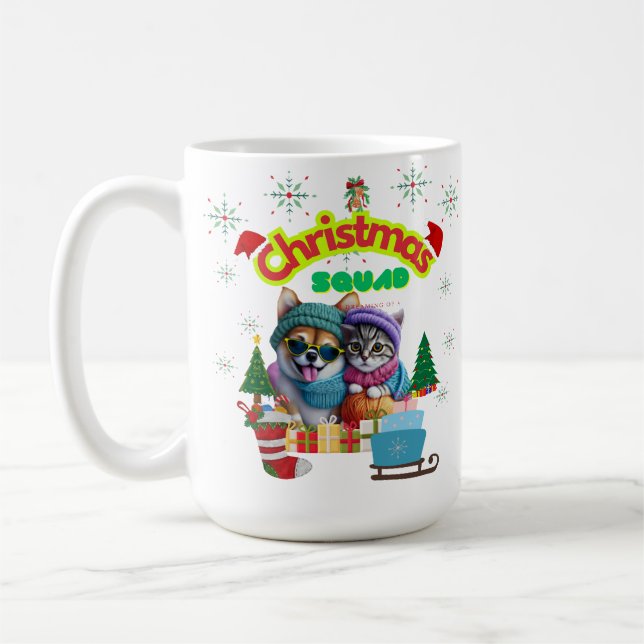 Cute dog and cat Christmas squad design  Kaffemugg (Vänster)