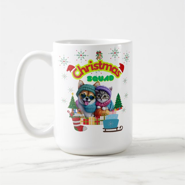 Cute dog and cat Christmas squad design  Kaffemugg (Vänster)