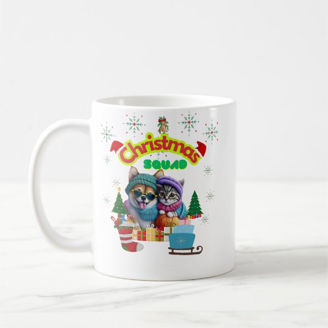 Cute dog and cat Christmas squad design  Kaffemugg (Vänster)