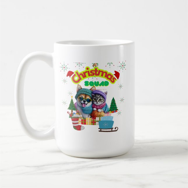 Cute dog and cat Christmas squad design  Kaffemugg (Vänster)