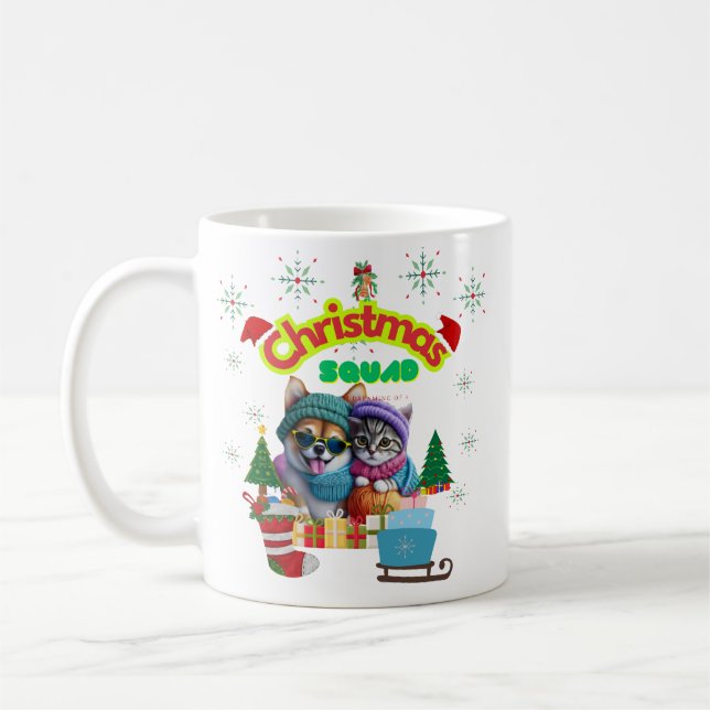 Cute dog and cat Christmas squad design  Kaffemugg (Vänster)