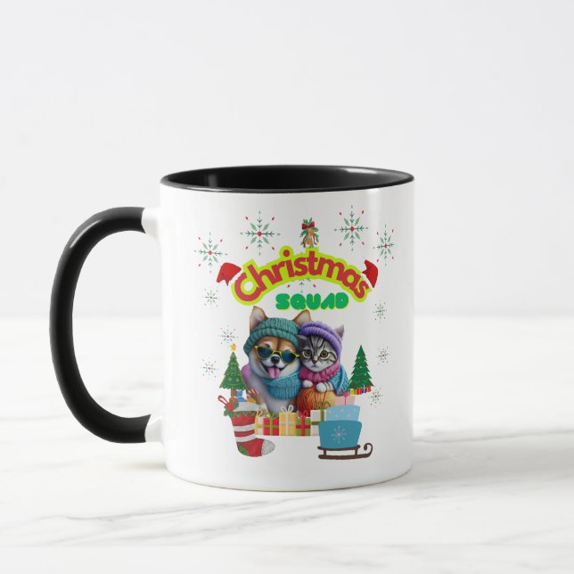Cute dog and cat Christmas squad design  Mugg (Vänster)