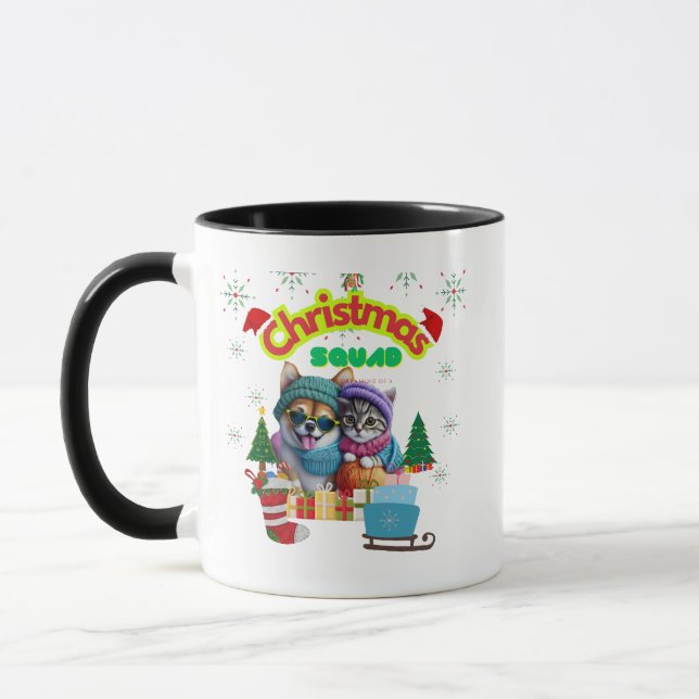Cute dog and cat Christmas squad design  Mugg (Vänster)