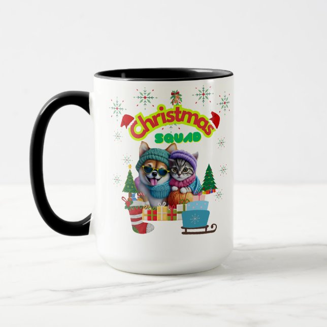 Cute dog and cat Christmas squad design  Mugg (Vänster)