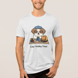 Cute Dog and Cat Knitting Together Graphic Design T Shirt