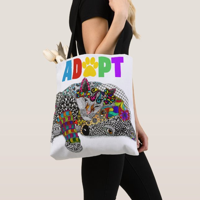 Cute Dog and Cat Pet Adoption Tote Bag Tygkasse (Närbild)