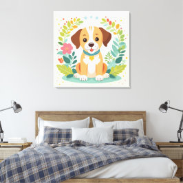 Cute Dog And Colorful Flowers Kids Canvastryck