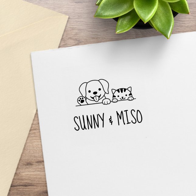 Cute Dog and Tabby Cat Custom Names Stämpel (Skapare uppladdad)