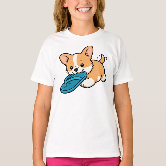 Cute Dog Bite Slipper T Shirt (Framsida)