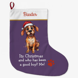 Cute Dog Christmas Stocking – with funny text Stor Julstrumpa