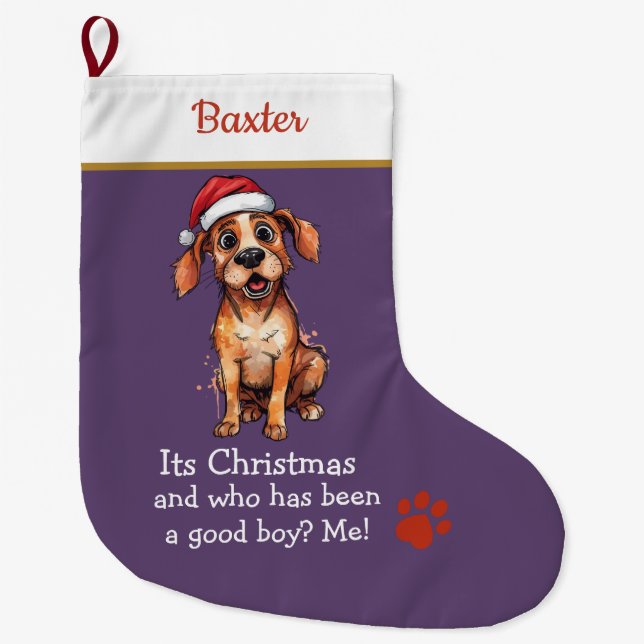 Cute Dog Christmas Stocking – with funny text Stor Julstrumpa (Framsidan)