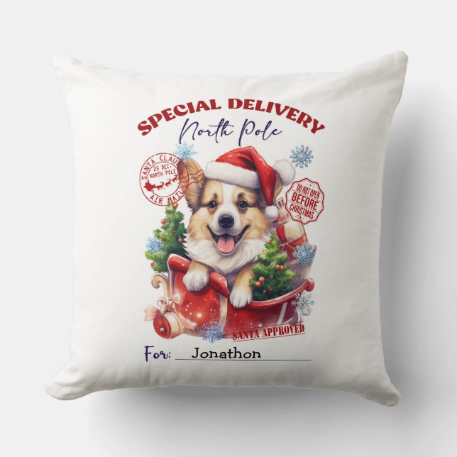 Cute Dog Christmas Throw Pillow Kudde (Framsida)