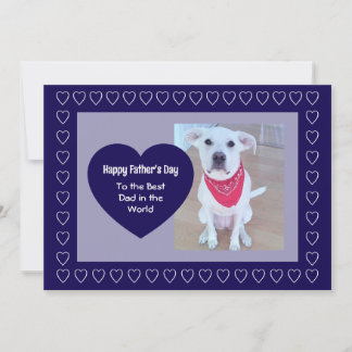 Cute Dog Dark Blue One Photo Heart Father's Day Julkort