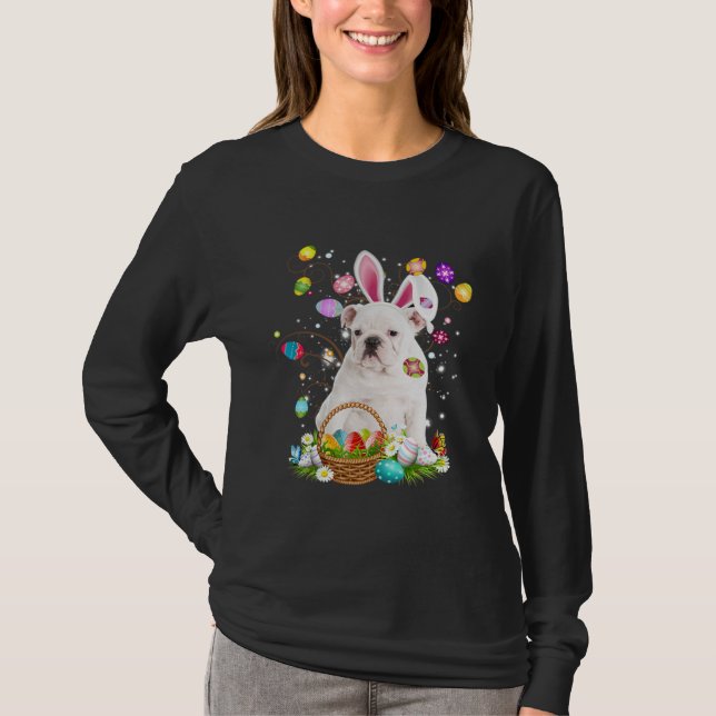 Cute Dog English Bulldog  Easter Day Egg Hunting T Shirt (Framsida)