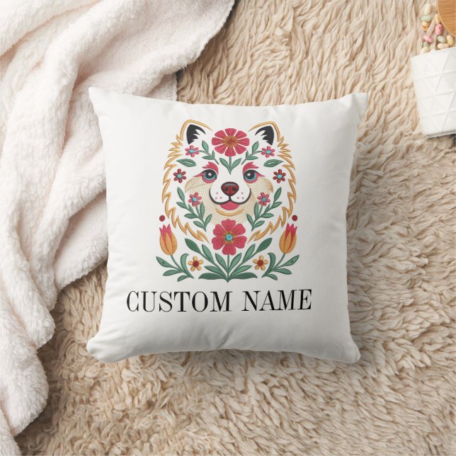 Cute Dog Floral Personalized Pillow Kudde (Filt)