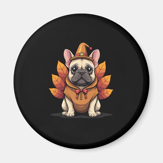 Cute Dog Frenchie Thanksgiving Kids Teen Girl Boy  Magnet (Framsidan)