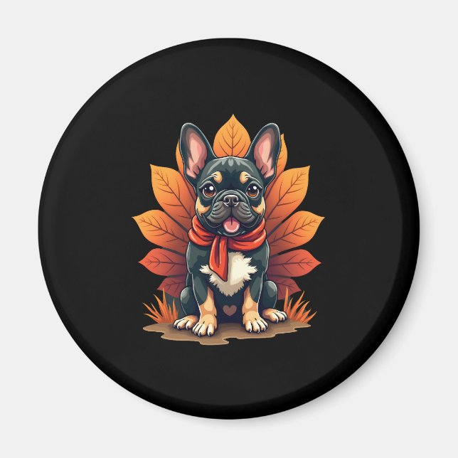 Cute Dog Frenchie Thanksgiving Kids Teen Girl Boy  Magnet (Framsidan)