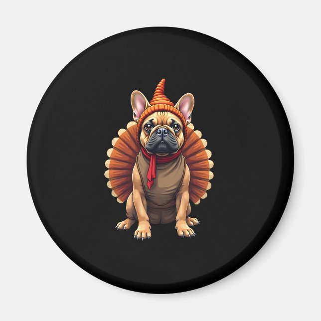 Cute Dog Frenchie Thanksgiving Kids Teen Girl Boy  Magnet (Framsidan)