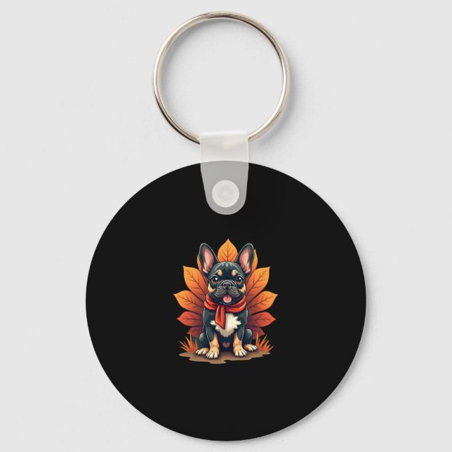 Cute Dog Frenchie Thanksgiving Kids Teen Girl Boy  Nyckelring (Framsida)