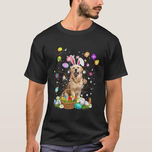 Cute Dog Golden Retriever  Easter Day Egg Hunting T Shirt (Framsida)