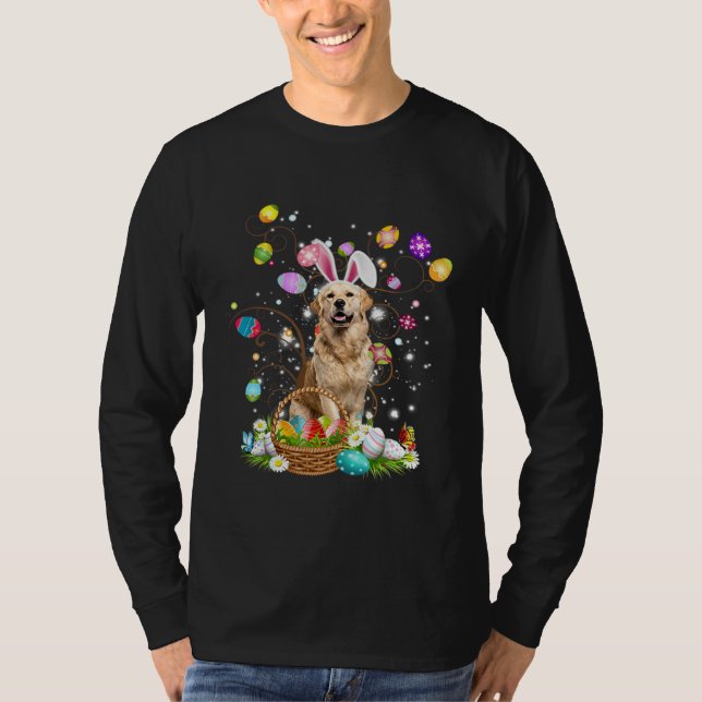 Cute Dog Golden Retriever  Easter Day Egg Hunting T Shirt (Framsida)