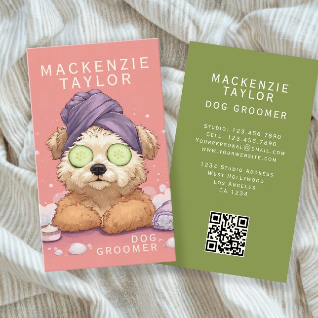 Cute Dog Groomer Personalized Spa Style Visitkort (Cute Dog Groomer Personalized Spa Style Business Cards by Ricaso. Pet groomers, spa day for dogs)