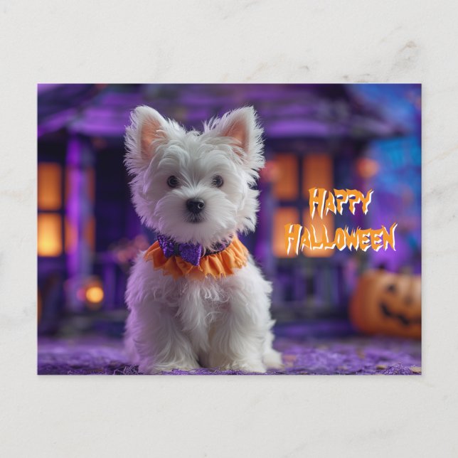 Cute Dog Happy Halloween Haunted House Vykort (Framsida)