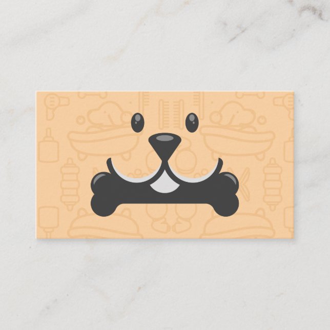 Cute Dog Holding Bone Logo | Groomers Visitkort (Framsida)