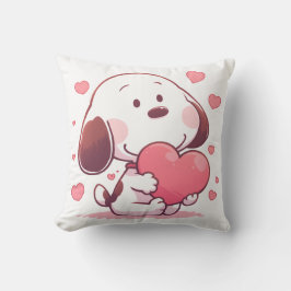 Cute Dog Holding Pink Heart Kudde