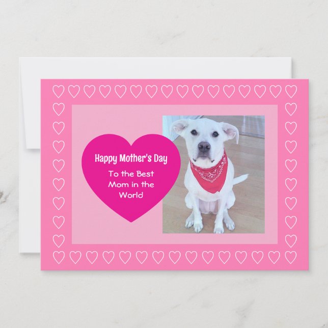 Cute Dog Hot Pink One Photo Heart Mother's Day Julkort (Framsida)