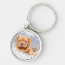 Cute Dog Keychain – Adorable Puppy Photo Keyring f Rund Silverfärgad Nyckelring