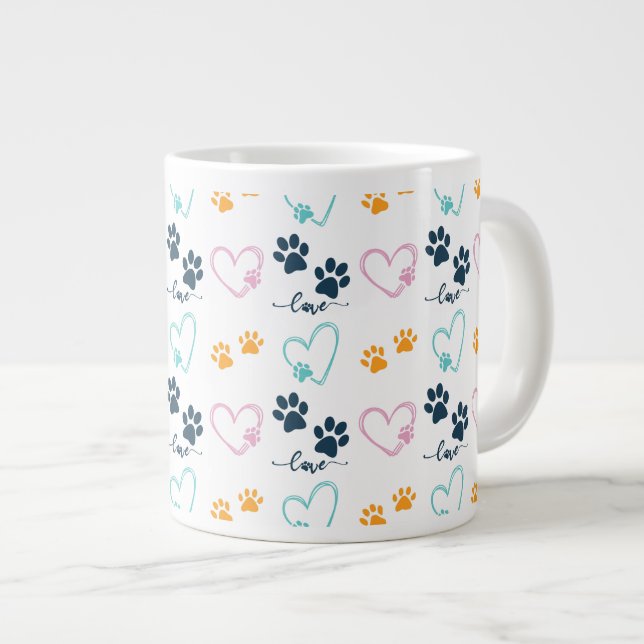 Cute Dog Lover Paw Prints Jumbo Mugg (Framsida höger)