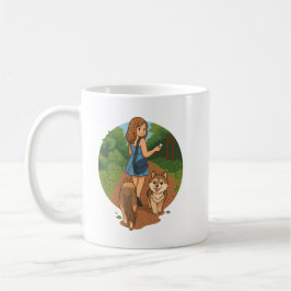 Cute Dog Mom Walking Puppies Forest Trail Illustra Kaffemugg